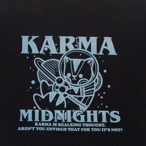 Karma Cropped Top Women's Tshirt Size Small  PTP 18.5" Length 17" Cotton,Graphic